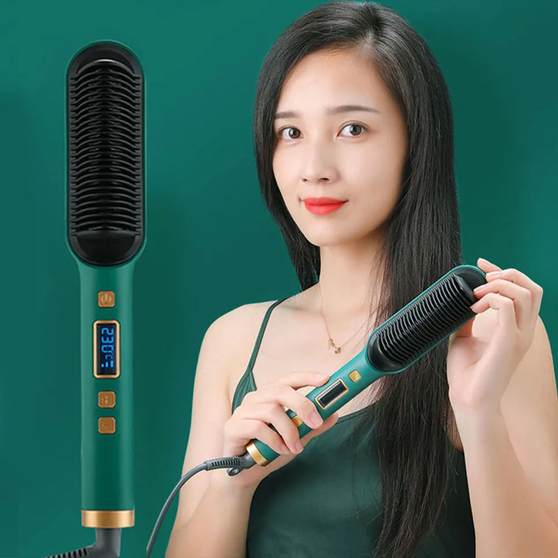 2 In 1 Electric Professional Negative Ion Hair Straightener Brush